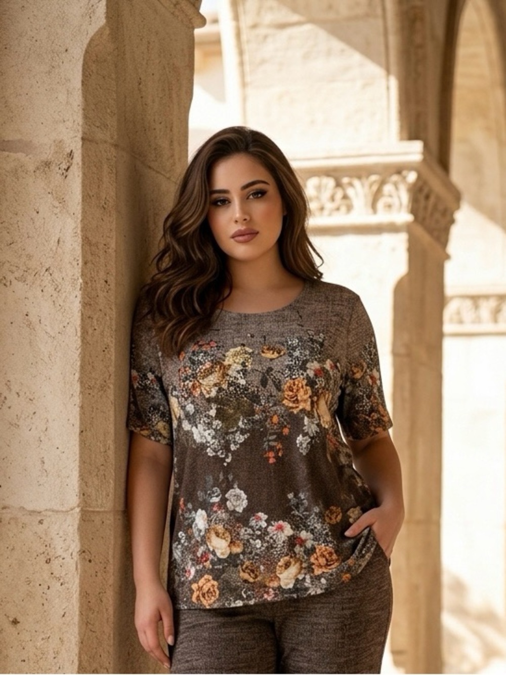 Santoni Brown Floral Short Sleeve Tee
